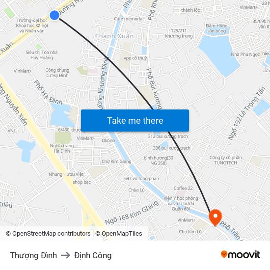 Thượng Đình to Định Công map