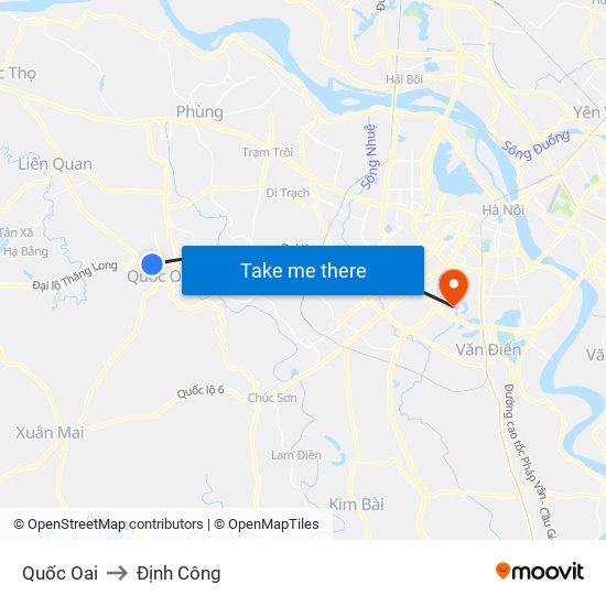 Quốc Oai to Định Công map