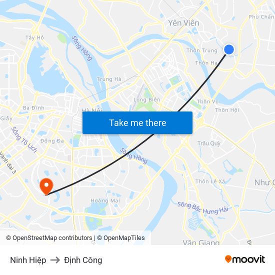 Ninh Hiệp to Định Công map