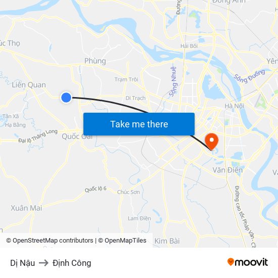 Dị Nậu to Định Công map