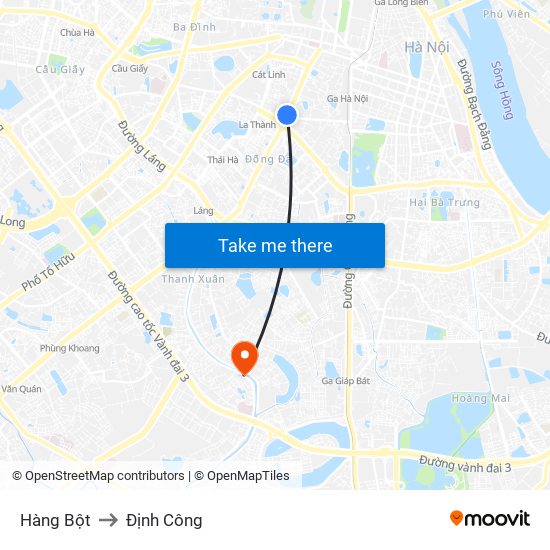 Hàng Bột to Định Công map