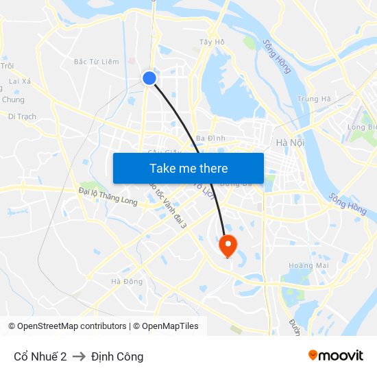 Cổ Nhuế 2 to Định Công map