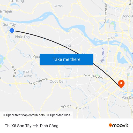 Thị Xã Sơn Tây to Định Công map