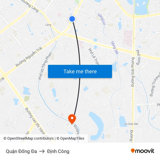 Quận Đống Đa to Định Công map