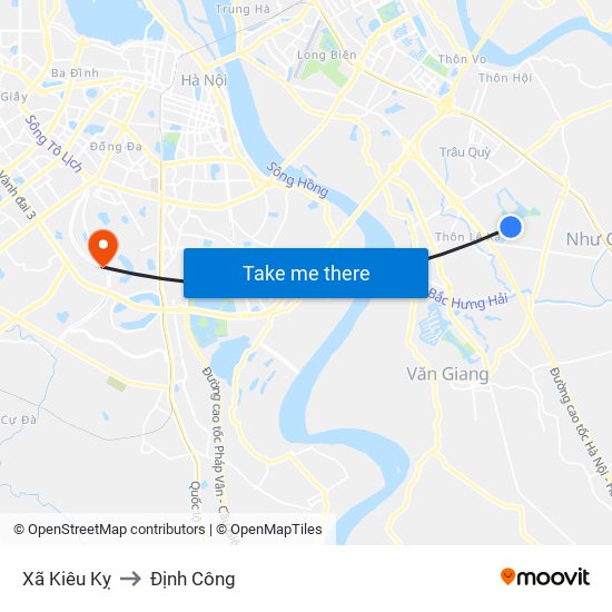 Xã Kiêu Kỵ to Định Công map