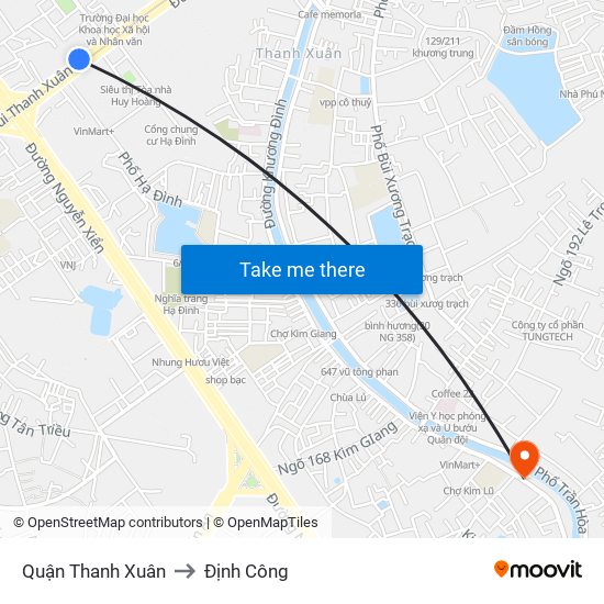 Quận Thanh Xuân to Định Công map