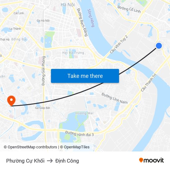 Phường Cự Khối to Định Công map