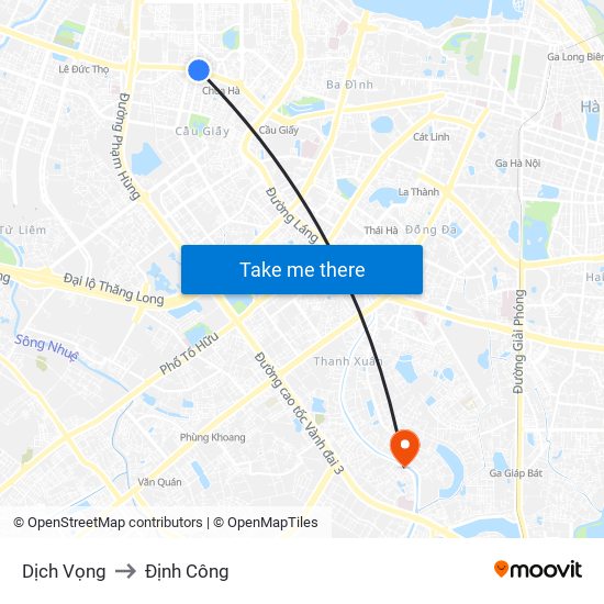 Dịch Vọng to Định Công map