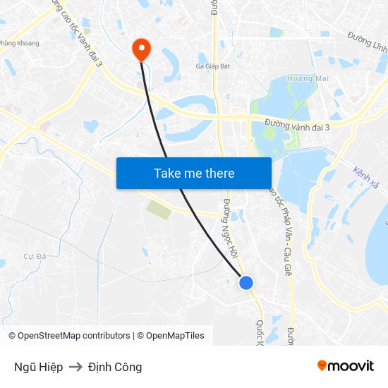 Ngũ Hiệp to Định Công map