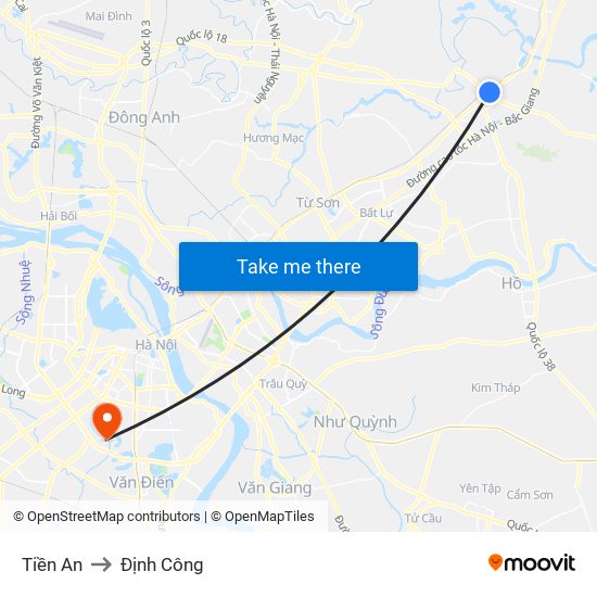 Tiền An to Định Công map