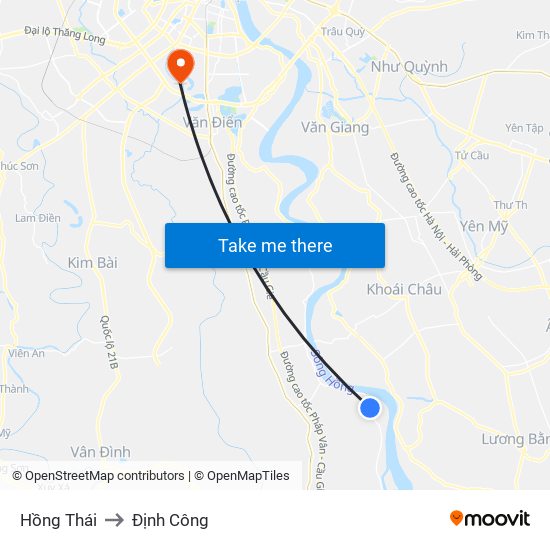 Hồng Thái to Định Công map