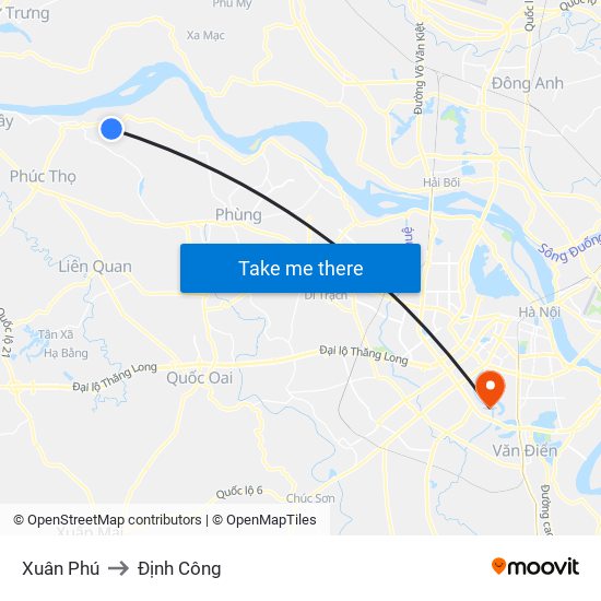 Xuân Phú to Định Công map