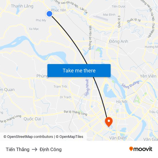 Tiến Thắng to Định Công map