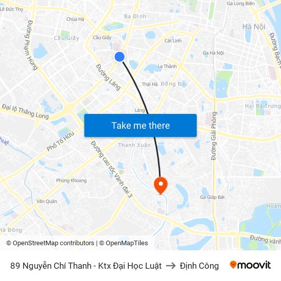 89 Nguyễn Chí Thanh - Ktx Đại Học Luật to Định Công map