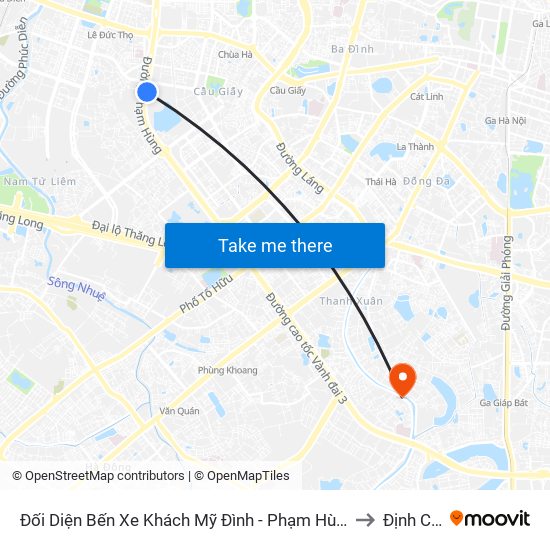 Đối Diện Bến Xe Khách Mỹ Đình - Phạm Hùng (Cột Trước) to Định Công map