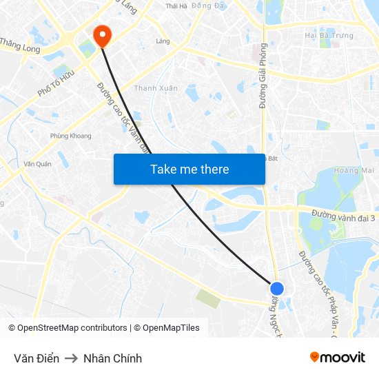 Văn Điển to Nhân Chính map