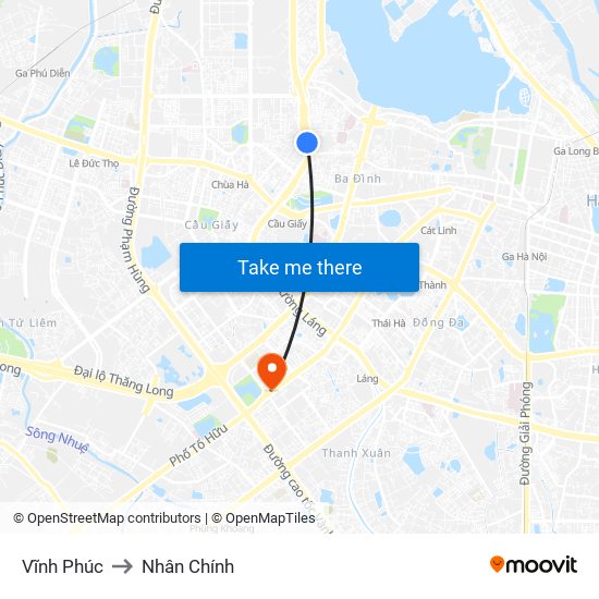 Vĩnh Phúc to Nhân Chính map
