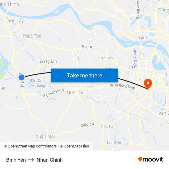 Bình Yên to Nhân Chính map