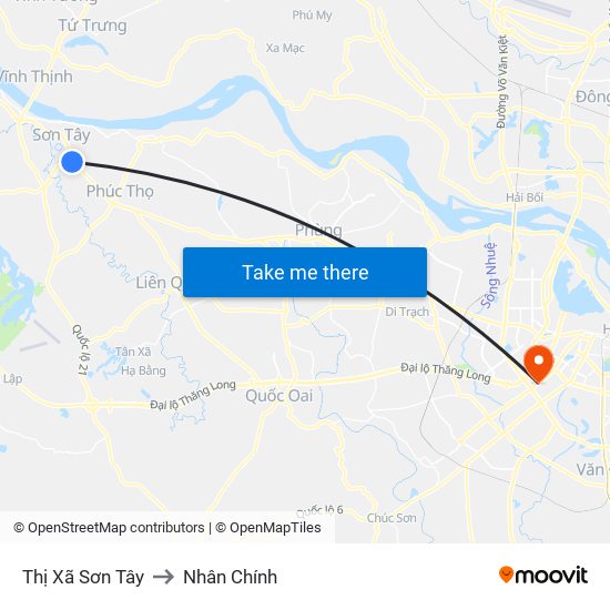 Thị Xã Sơn Tây to Nhân Chính map
