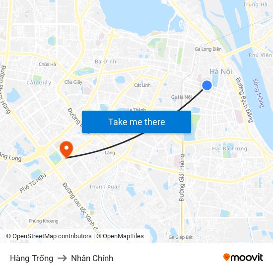 Hàng Trống to Nhân Chính map