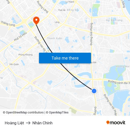 Hoàng Liệt to Nhân Chính map