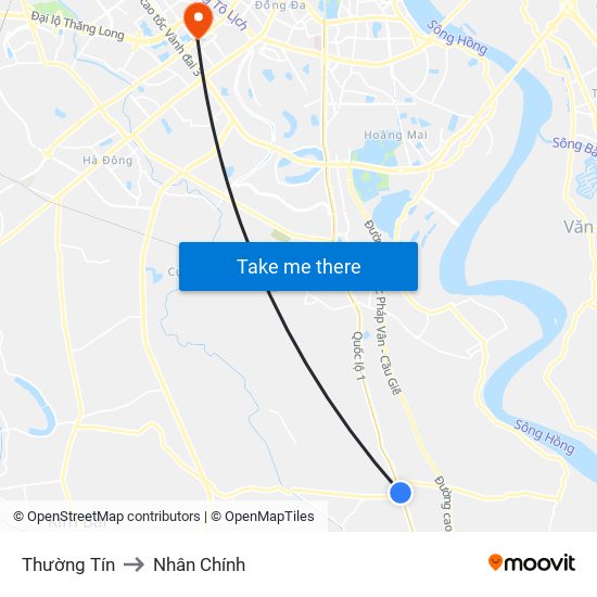 Thường Tín to Nhân Chính map