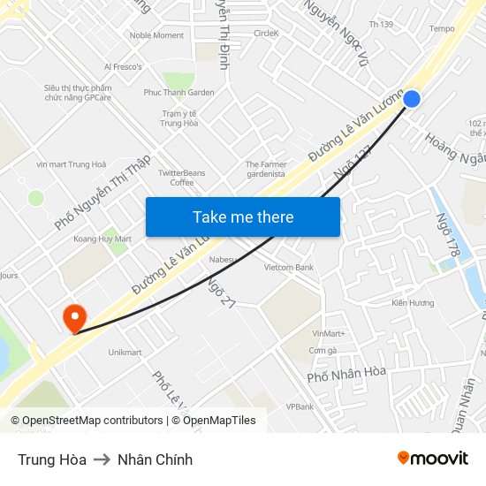 Trung Hòa to Nhân Chính map