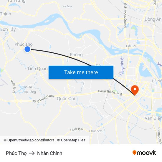 Phúc Thọ to Nhân Chính map