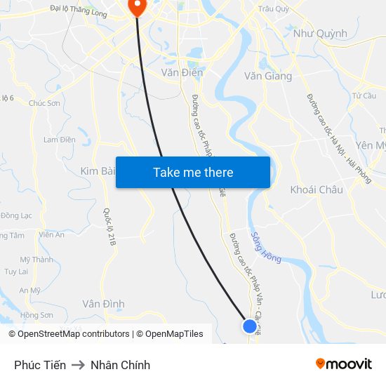 Phúc Tiến to Nhân Chính map