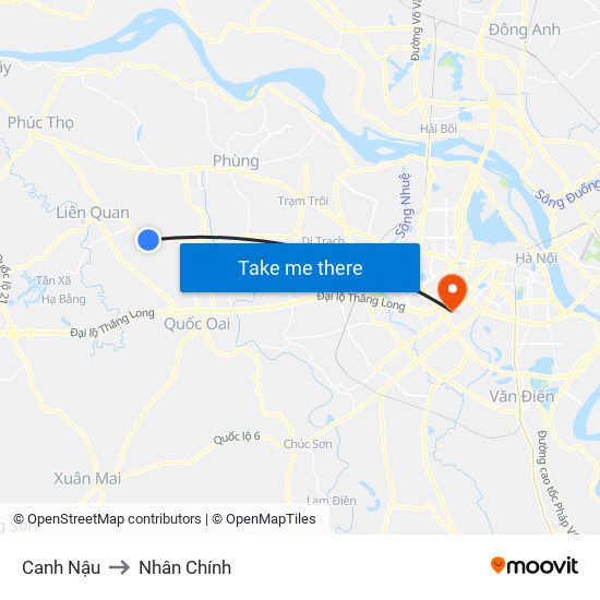 Canh Nậu to Nhân Chính map