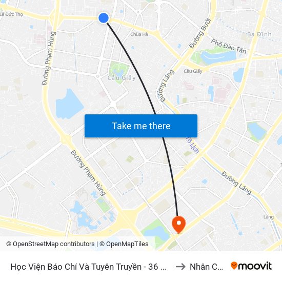 Học Viện Báo Chí Và Tuyên Truyền - 36 Xuân Thủy to Nhân Chính map