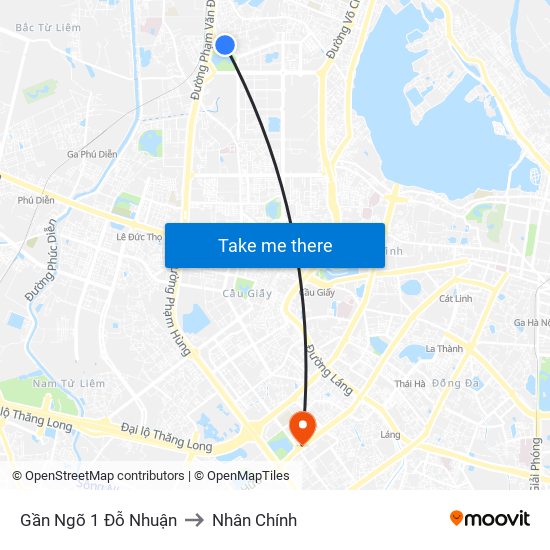 Gần Ngõ 1 Đỗ Nhuận to Nhân Chính map