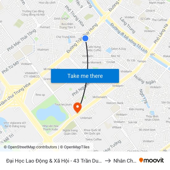Đại Học Lao Động & Xã Hội - 43 Trần Duy Hưng to Nhân Chính map