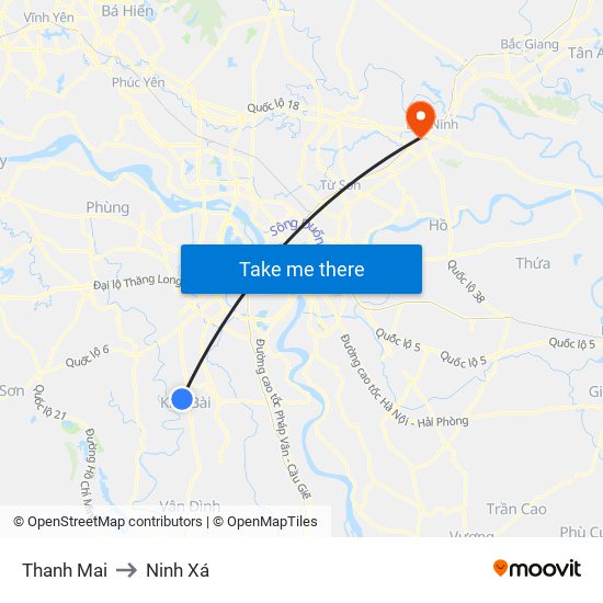 Thanh Mai to Ninh Xá map