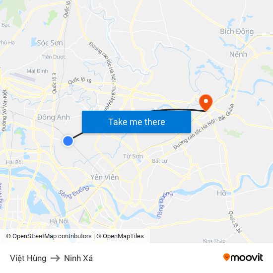 Việt Hùng to Ninh Xá map