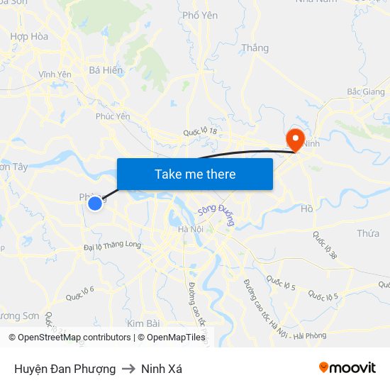 Huyện Đan Phượng to Ninh Xá map