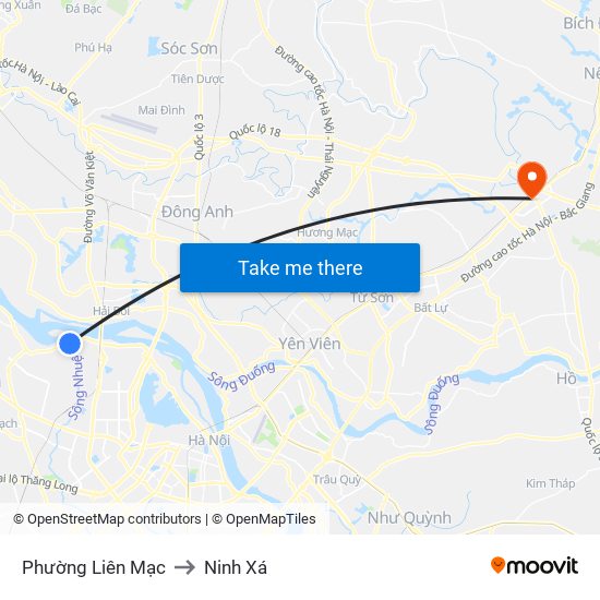 Phường Liên Mạc to Ninh Xá map