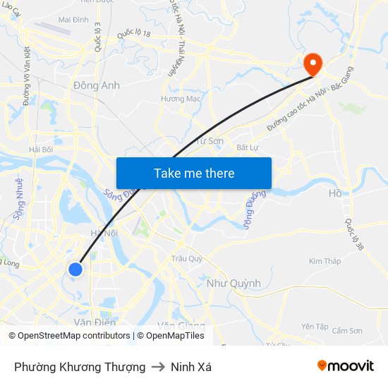 Phường Khương Thượng to Ninh Xá map