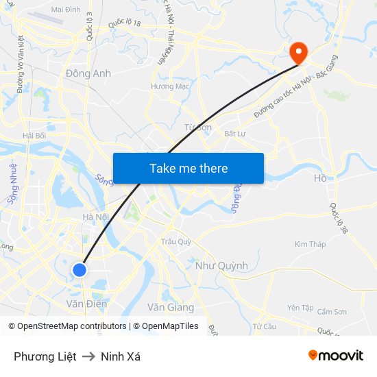 Phương Liệt to Ninh Xá map