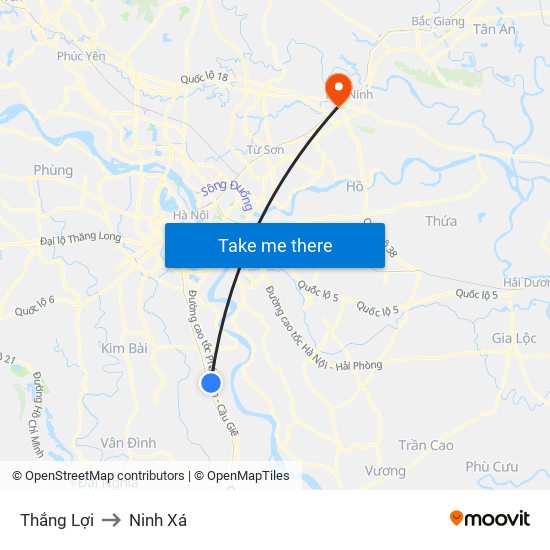 Thắng Lợi to Ninh Xá map