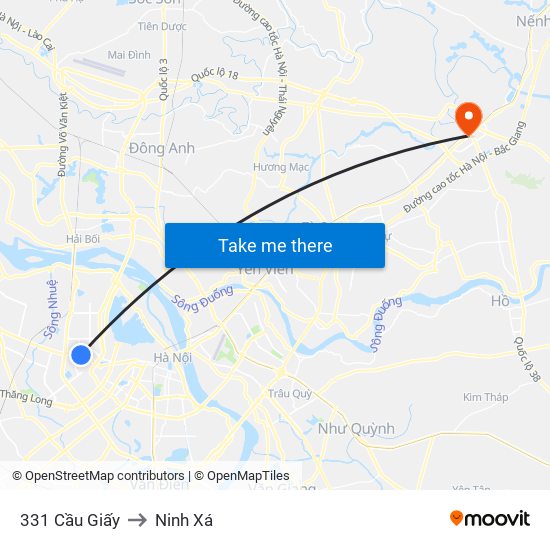 331 Cầu Giấy to Ninh Xá map