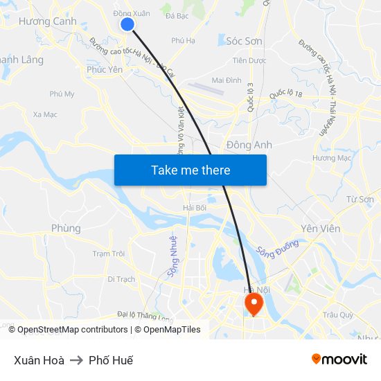 Xuân Hoà to Phố Huế map