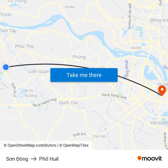 Sơn Đông to Phố Huế map