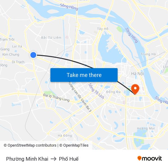 Phường Minh Khai to Phố Huế map