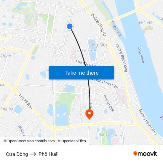 Cửa Đông to Phố Huế map
