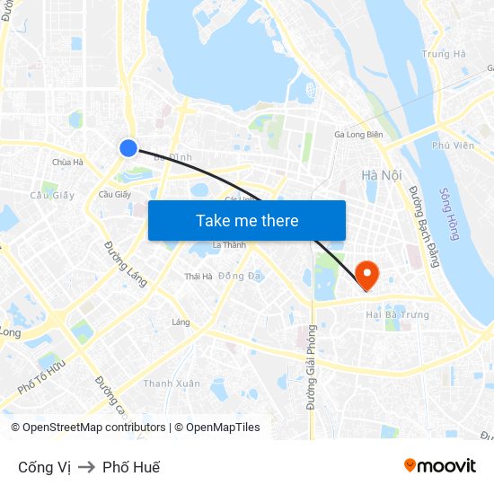 Cống Vị to Phố Huế map