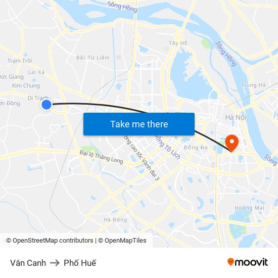 Vân Canh to Phố Huế map