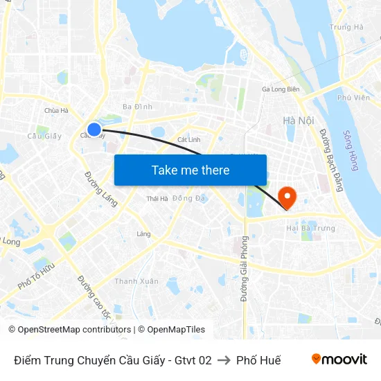 Điểm Trung Chuyển Cầu Giấy - Gtvt 02 to Phố Huế map
