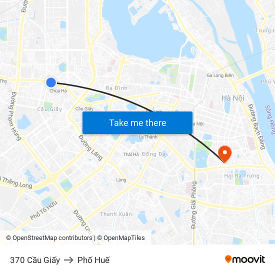 370 Cầu Giấy to Phố Huế map