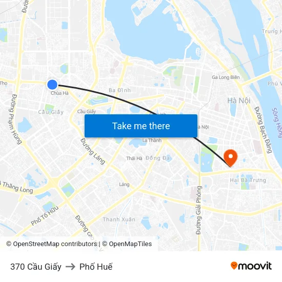 370 Cầu Giấy to Phố Huế map